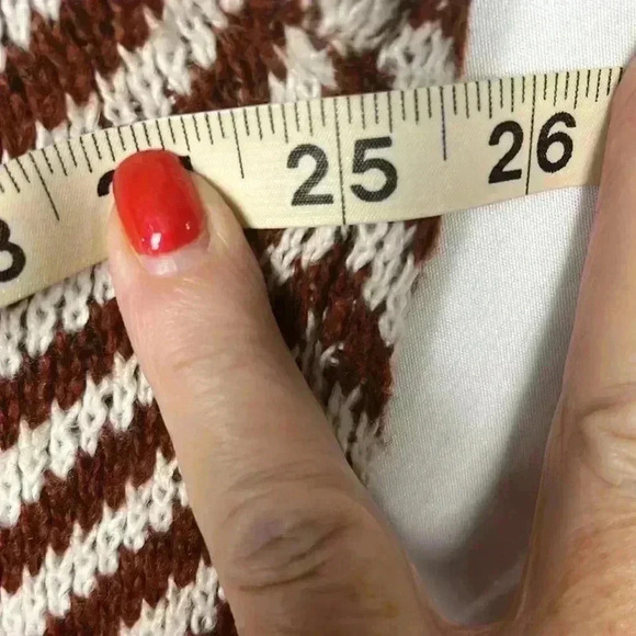 Fortune & Ivy Womens Cardigan Rust & Cream XL Open Front Long Line Chevron Comfy - Picture 12 of 13